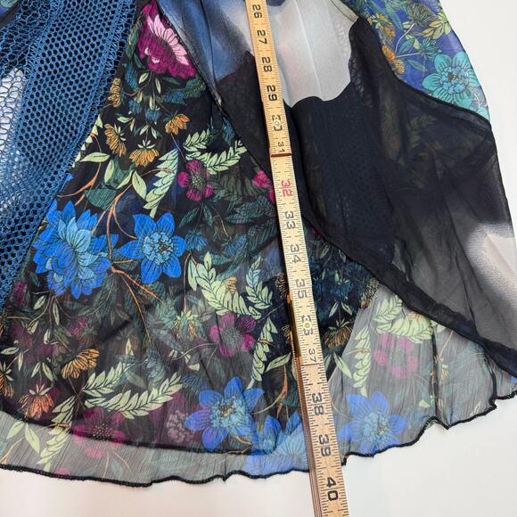 The Pyramid Collection Multicolor Floral Boho Open Front Crochet Duster Vest M - Picture 7 of 9